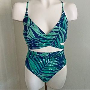 AERIE tropical print wrap one piece swim suit